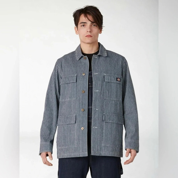 NWOT Raised by Wolves Renfrew Work Jacket in Blue/White Hickory Stripe Size M - Picture 1 of 15